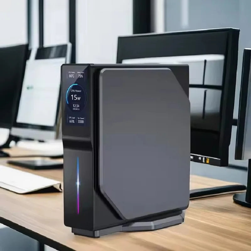 Intel N150 Mini PC by R.E.D. Shopping with LCD screen and NVMe SSD, compact desktop computer for gaming and home use