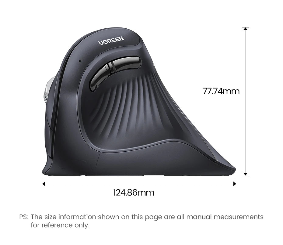 UGREEN Vertical Ergonomic Mouse – Bluetooth 5.0 & 2.4G Wireless, 4000DPI, 6 Silent Buttons, for Mac & PC