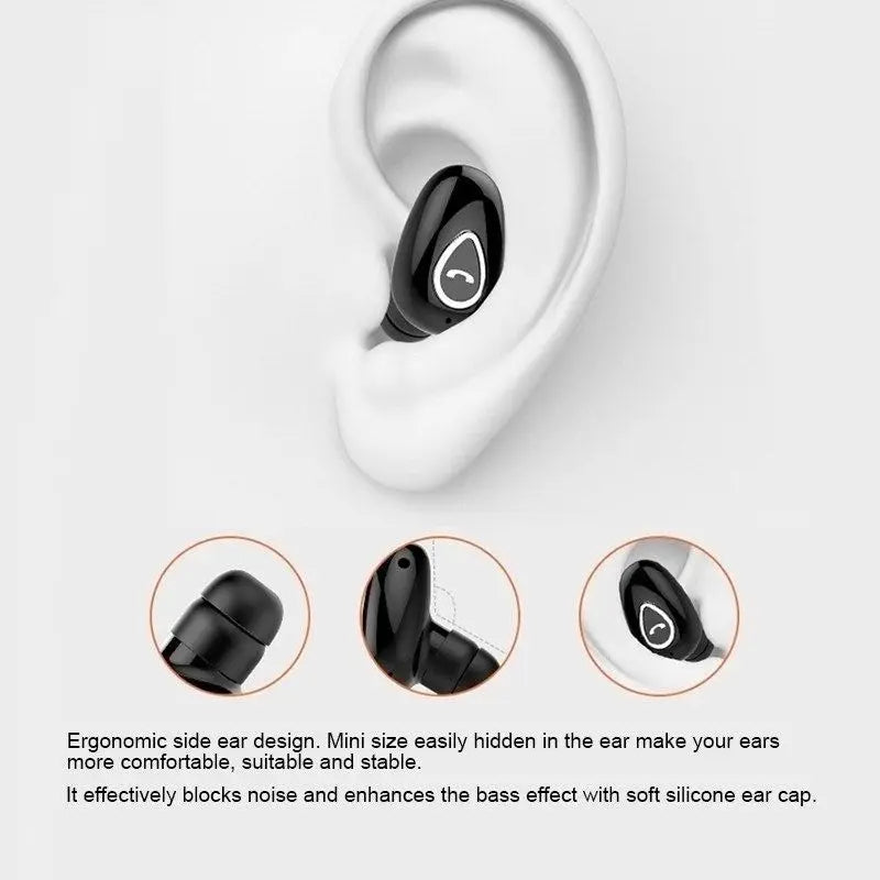 Mini invisible R.E.D. Shopping Bluetooth 5.0 earbuds with mic, in-ear wireless headphones, HiFi sound, compact and sleek design.