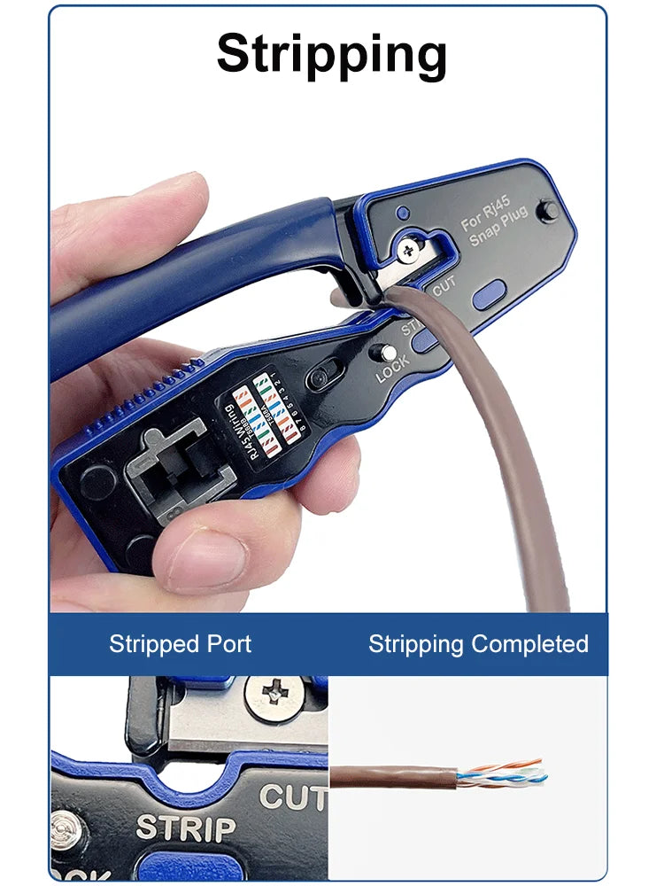 OMAY RJ45 UTP Crimper Tool | CAT5/6/7/8 Pass-Through Ethernet Cable Stripper & Connector Kit
