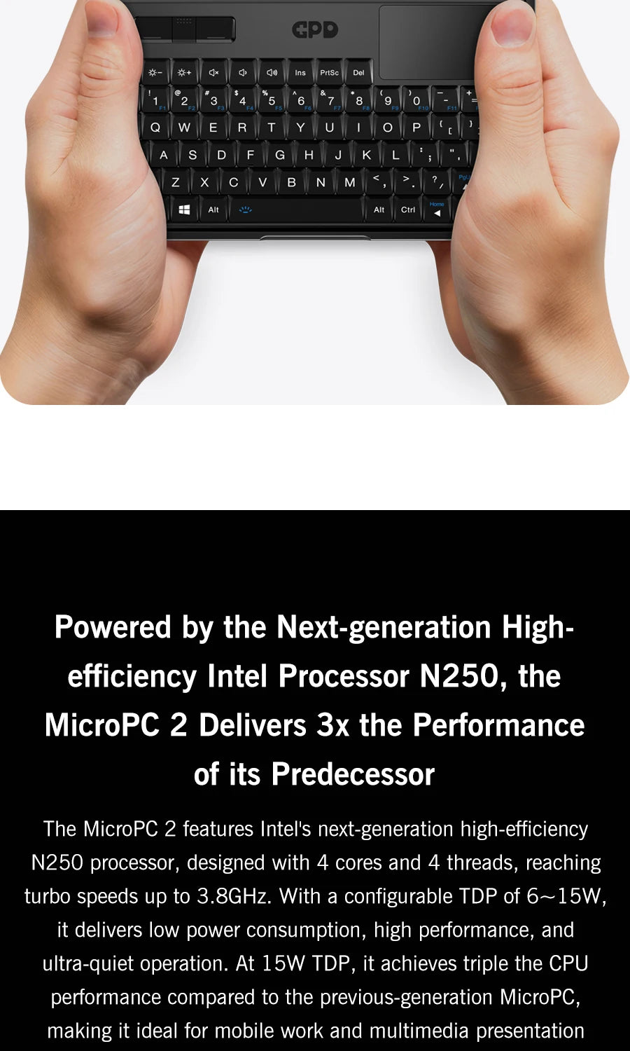 GPD MicroPC 2 – 7" Mini Laptop, Intel i3 N300, 16GB DDR5, 512GB SSD, Windows 11