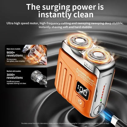 Portable Electric Shaver R-19 – 9000 RPM, Magnetic Blades, Wet & Dry, 180-Day Battery, LED Display