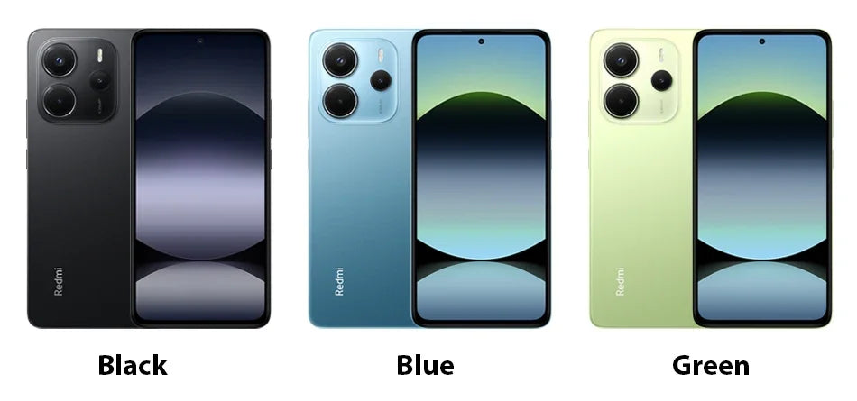 Xiaomi Redmi Note 14 smartphone with MediaTek Helio G99, 120Hz display, and 108MP camera shown in front view.