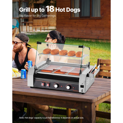 SucceBuy Hot Dog Roller Grill – 5, 7 or 11 Rollers, Stainless Steel, Dual Temp Control, Commercial Sausage Cooker