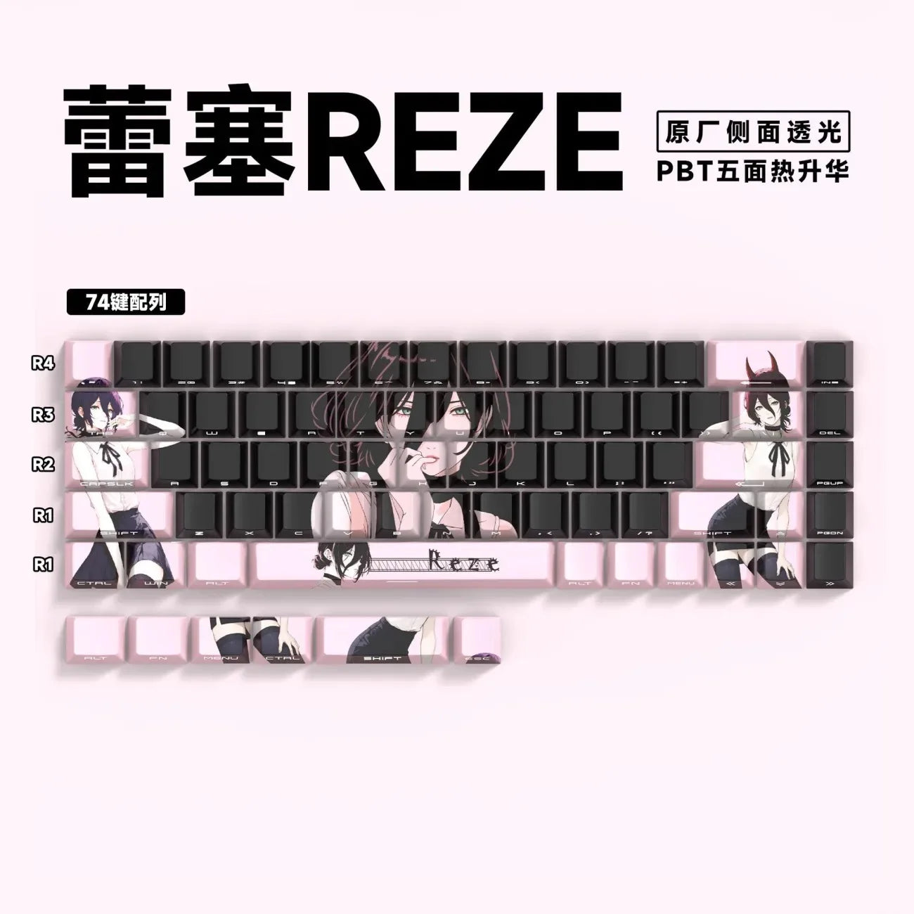 Chainsaw Man Anime Keycaps – PBT Dye-Sub, Cherry Profile, 74–140 Keys, for Mechanical Keyboard
