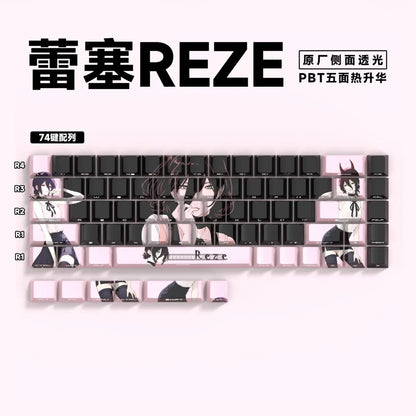 Chainsaw Man Anime Keycaps – PBT Dye-Sub, Cherry Profile, 74–140 Keys, for Mechanical Keyboard