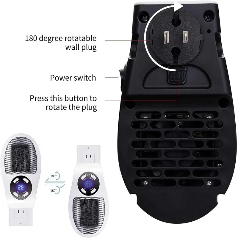Eco Plug-In Electric Wall Heater — Energy Efficient, Low Noise, Portable Indoor Space Heater