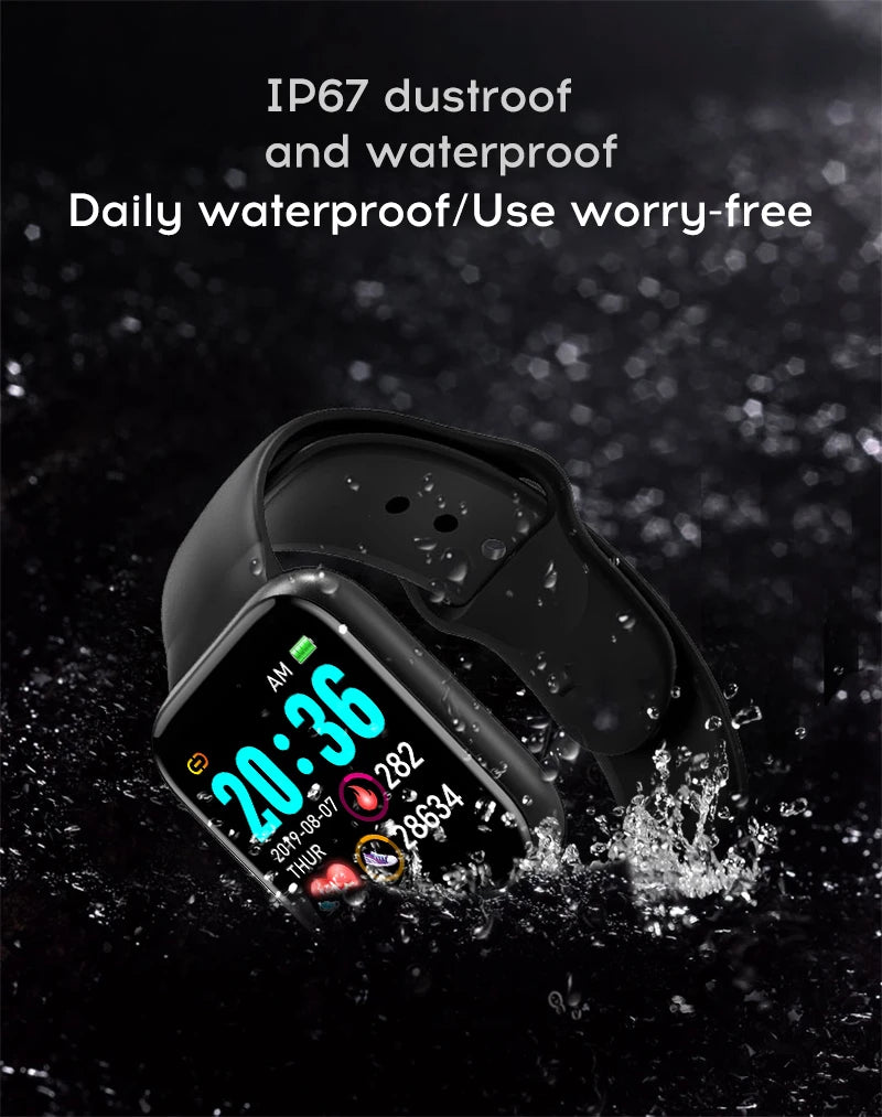 R.E.D. Shopping Y68/D20 smartwatch with Bluetooth fitness tracker, sleep monitor, and music control, showing digital display and sleek design.