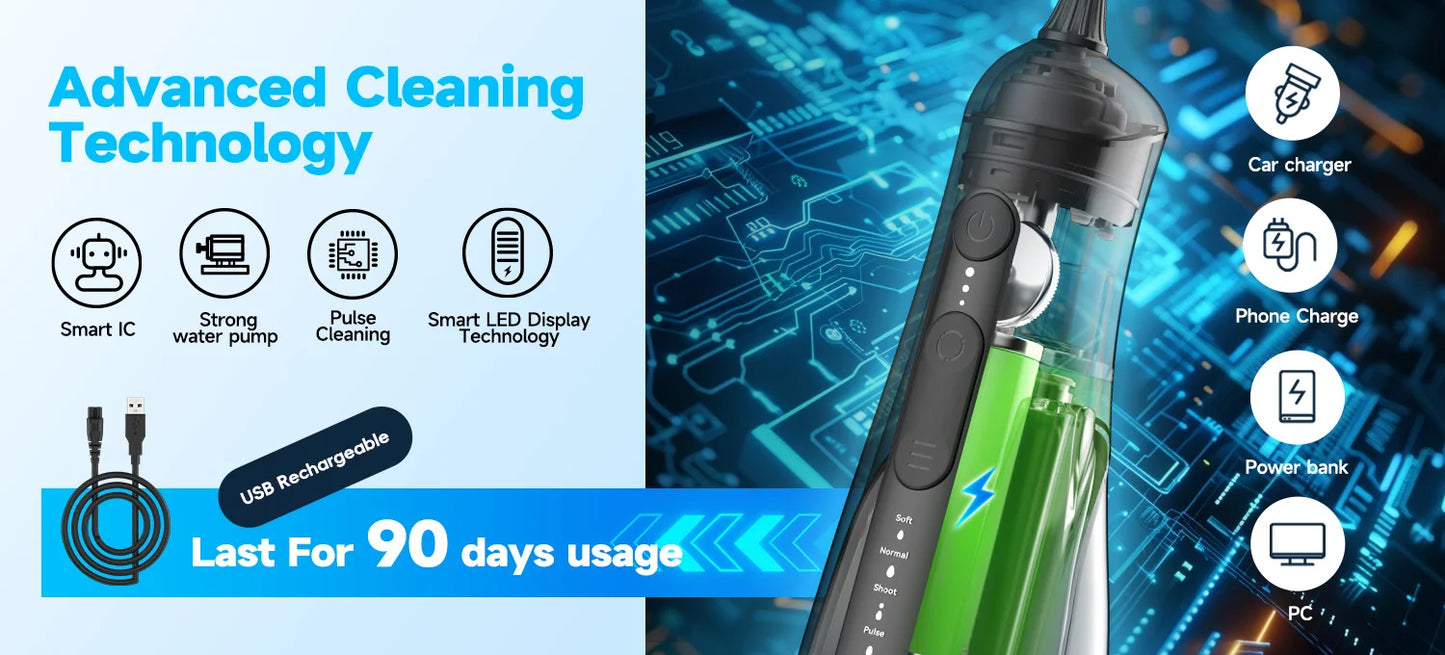 Portable Oral Irrigator | 5 Jet Tips | 5 Modes | 300ml | IPX7 Water Flosser