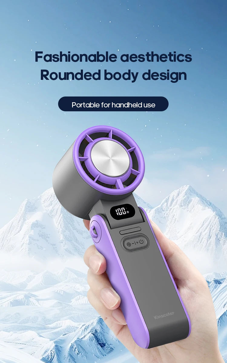KINSCOTER Foldable Handheld Fan – 3600mAh, 100-Speed, Ice Cooling