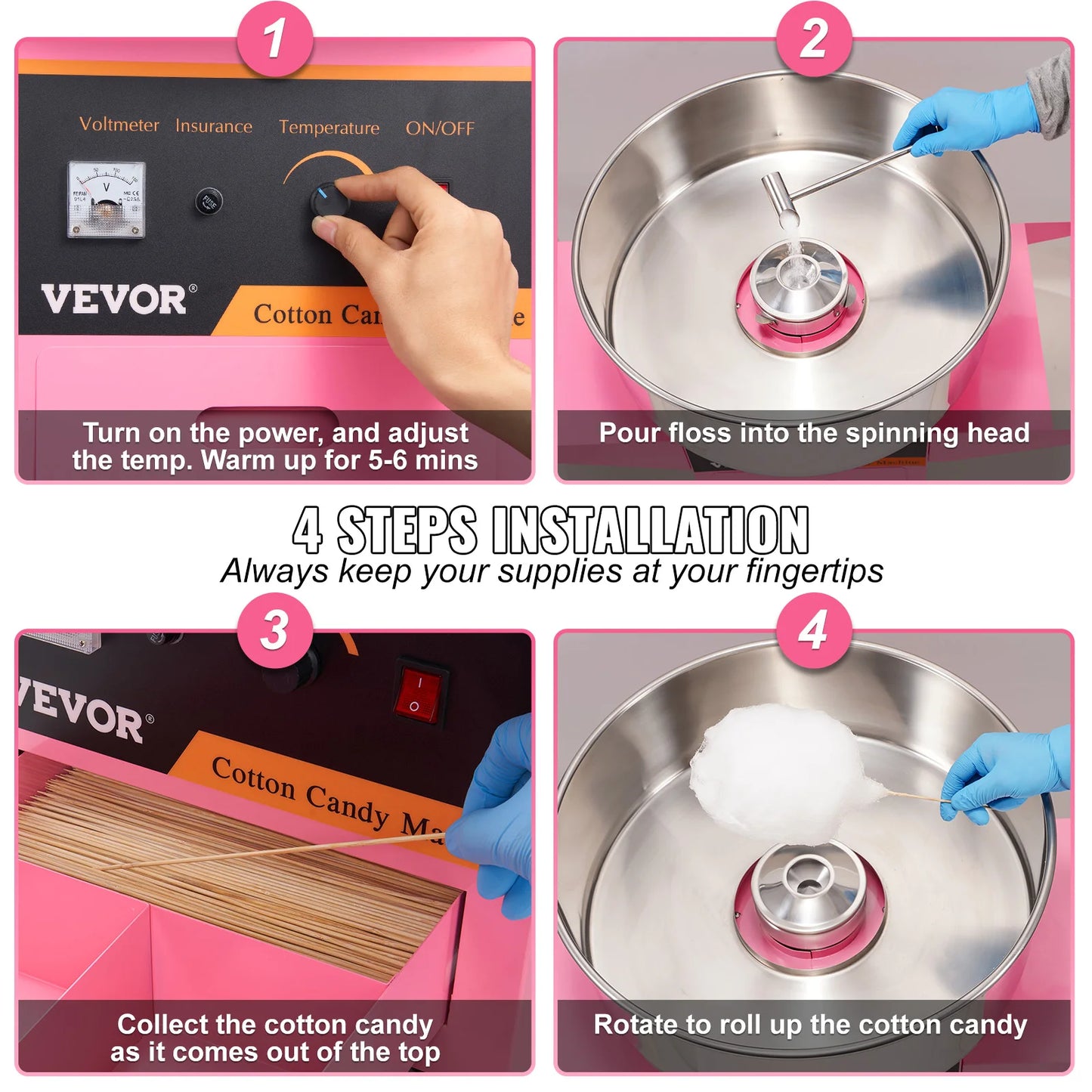 SucceBuy Electric Cotton Candy Machine with Cart | 1000W Commercial Floss Maker | Stainless Steel