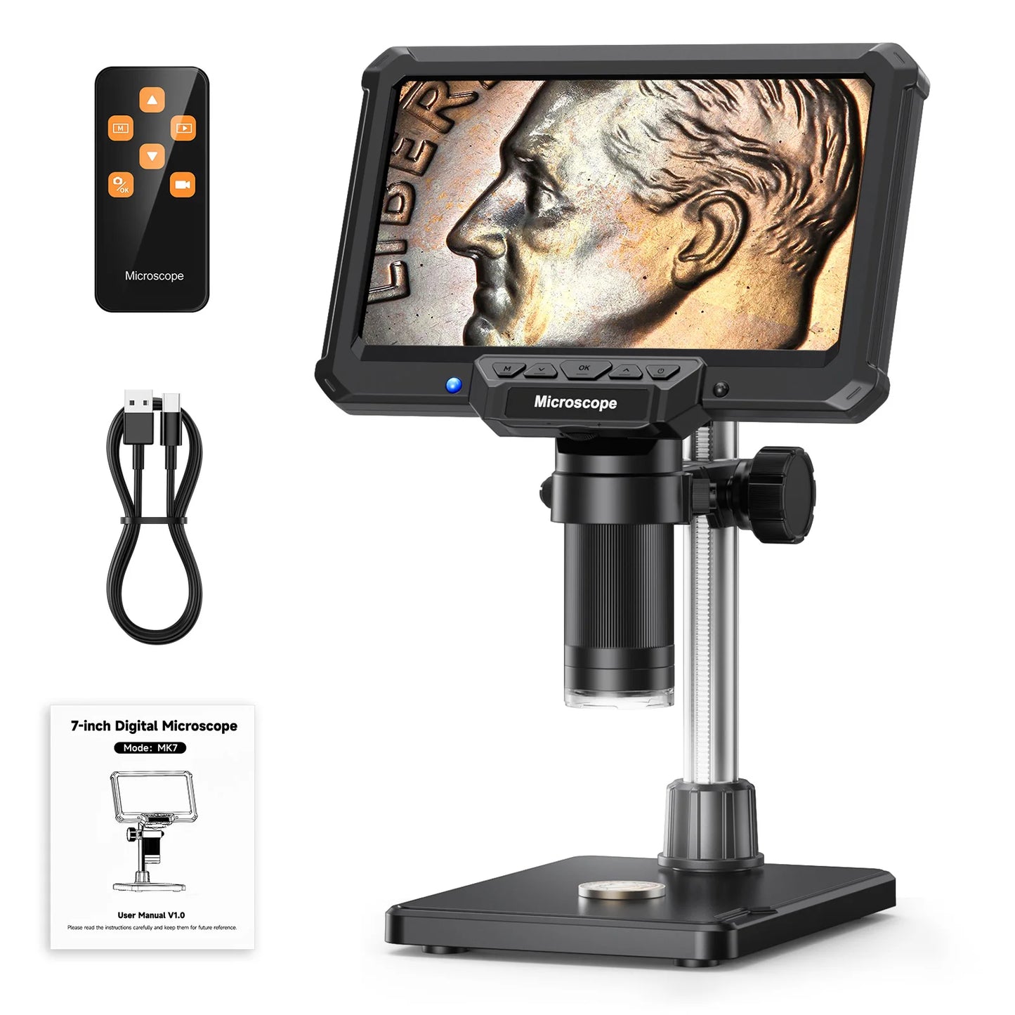 7" 1200X 16MP HD Electronic Digital Microscope – Camera for PCB, Phone & Coin Inspection