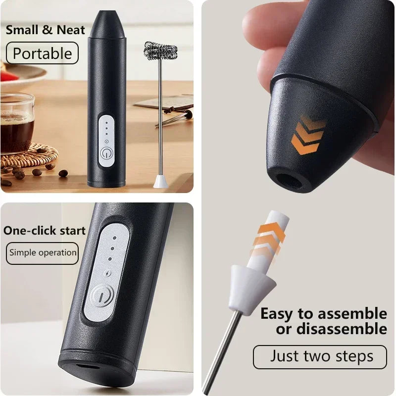 Cordless Electric Milk Frother | USB Rechargeable | 3 Speeds | Handheld Foam Maker | Coffee Cappuccino Whisk