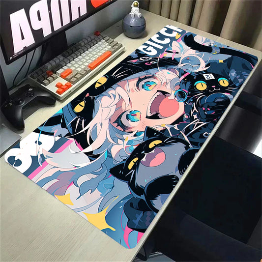 Kawaii Girls & Cat Graffiti Deskmat 900x400 – Anime Gaming Mouse Pad, Waterproof, Non-Slip
