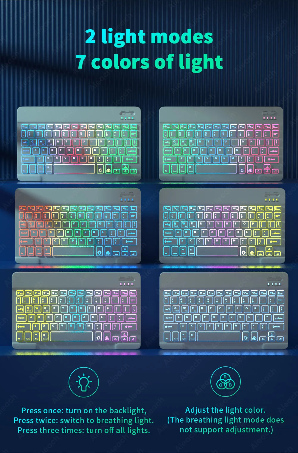 Wireless Bluetooth Keyboard with Rainbow Backlit – Tablet, iPad, Phone, Android, iOS, Windows