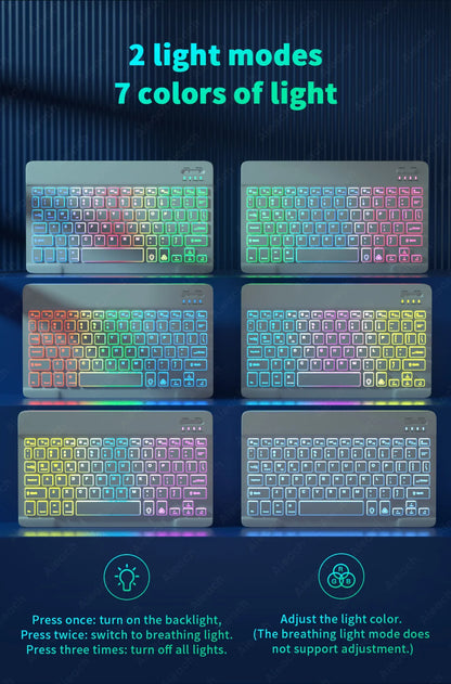 Wireless Bluetooth Keyboard with Rainbow Backlit – Tablet, iPad, Phone, Android, iOS, Windows