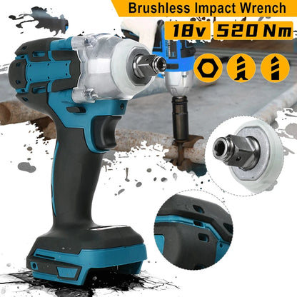 1/2" Brushless Cordless Impact Wrench 520NM – Compatible with 18V Battery