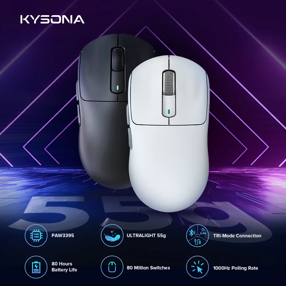Kysona M600 Wireless Gaming Mouse – PAW3395, 26000 DPI, 55g, Bluetooth, 6 Buttons
