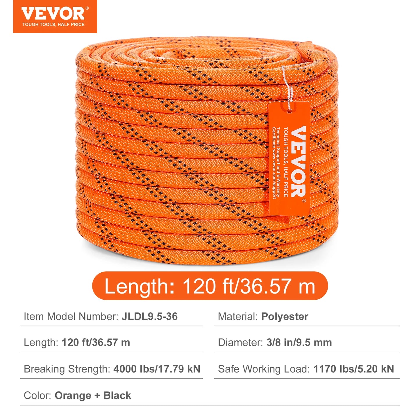 SucceBuy 120ft Double-Braided Polyester Rope | 4000 LBS