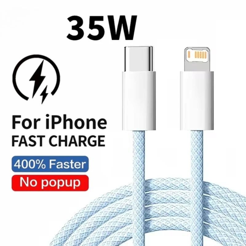35W Braided USB-C to Lightning Fast Charge Cable for iPhone – 1m / 2m