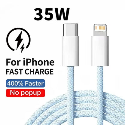 35W Braided USB-C to Lightning Fast Charge Cable for iPhone – 1m / 2m