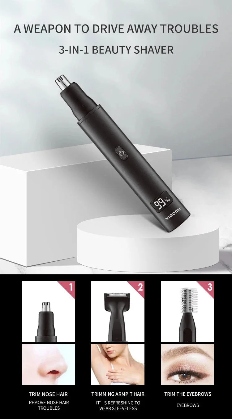 Xiaomi 3-in-1 Electric Nose & Ear Hair Trimmer – Painless, USB Rechargeable