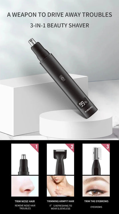 Xiaomi 3-in-1 Electric Nose & Ear Hair Trimmer – Painless, USB Rechargeable