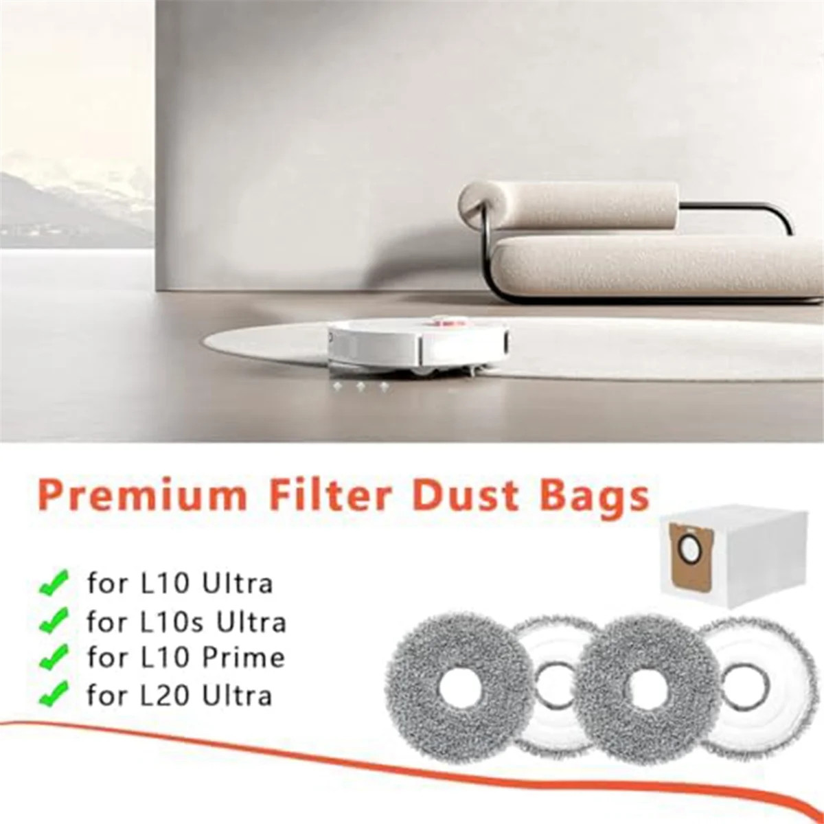 Six R.E.D. Shopping dust bag mop cloths and wet mop pads for Dreame L10S Ultra, L10 Ultra, L10 Prime, and L20 Ultra vacuum cleaners.