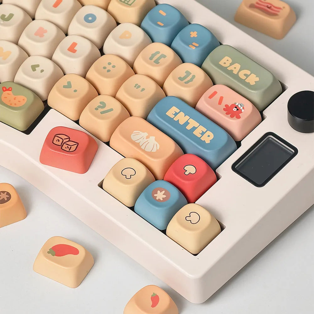 Instant Noodle MOA Profile PBT Keycaps – Cute Cartoon Thermal Sublimation, 5-Sided Dye