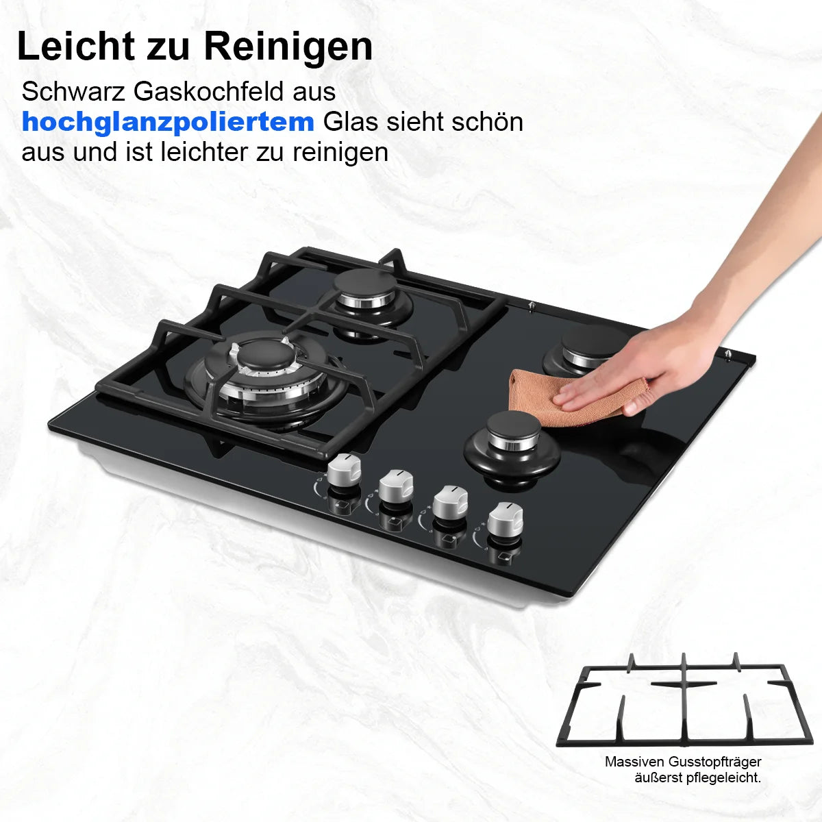 TopStrong 58cm Gas Hob | 4 Burner Dual Fuel NG/LPG | 8060W | CE Certified