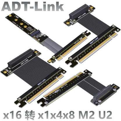 ADT-Link PCIe 4.0 Riser Cable – X16/X8/X4/X1 to M.2 NVMe/U.2 SSD Extension, Gen4