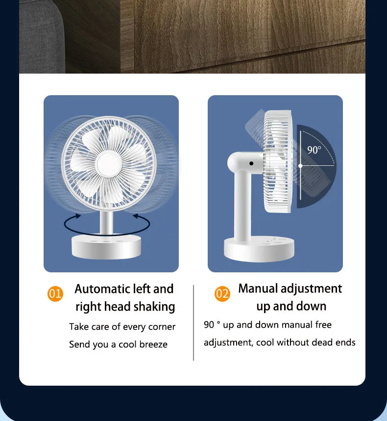 Kasydoff USB Desk Fan – 3600mAh Rechargeable, 4-Speed, 7-Blade Oscillating, Timer, Quiet Cooling Fan for Home & Office