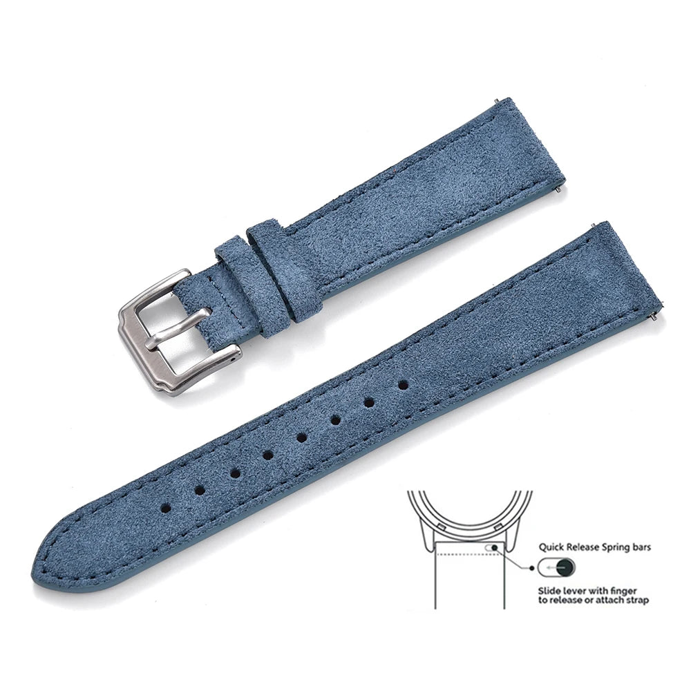 Vintage Suede Leather Watch Band – Quick Release 18/19/20/22mm for Men & Women