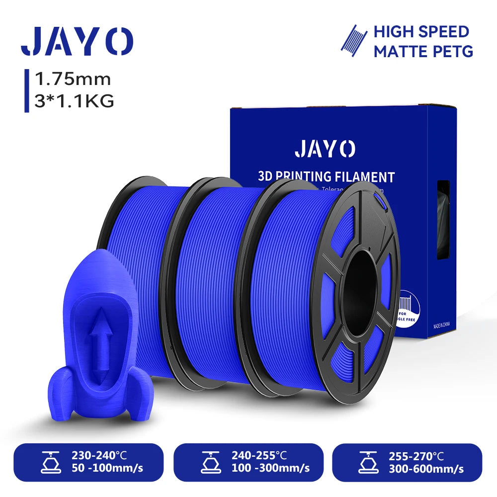 JAYO PETG/High Speed Matte PETG 3D Printing Filament 1.75MM Mix-Colors & No bubbles &Non-toxic For 3D Printer & Pen 3Rolls