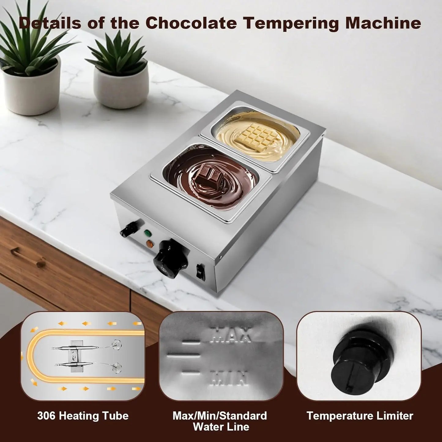 Chocolate Melting & Tempering Machine – 2/3 Tank Stainless Steel with Lid