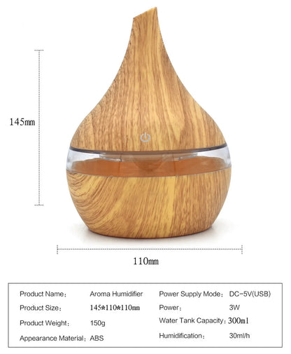Portable Aroma Diffuser & Humidifier – 300ml, USB, 7-Color RGB Night Light | Light/Dark Wood, White