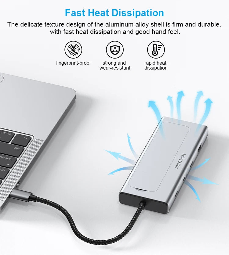 RSHTECH USB-C Hub 5-in-1 with M.2 NVMe/SATA SSD Enclosure – 10Gbps, PD100W, for Laptops (RSH-D05P)