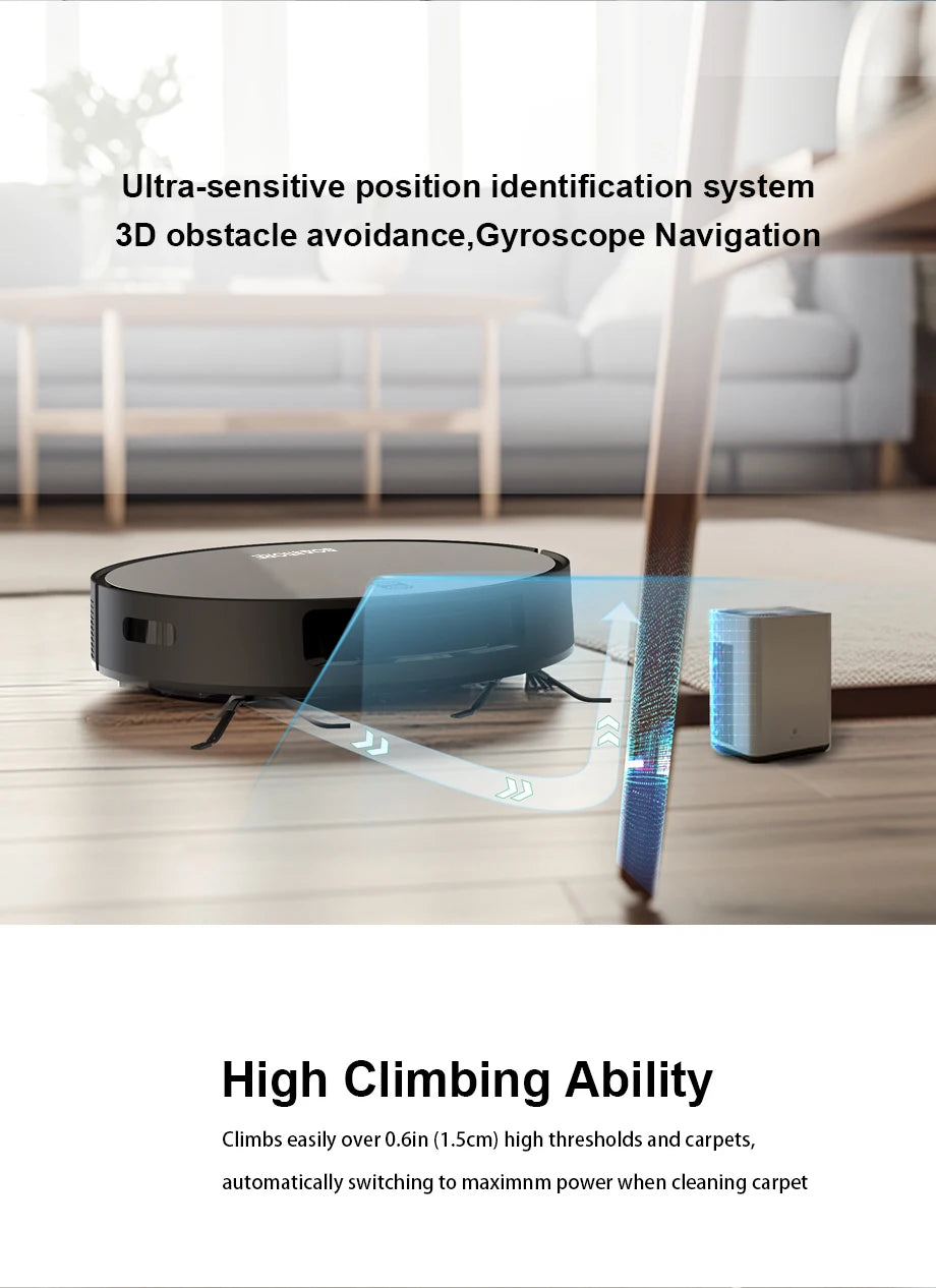Robot Vacuum & Mop Combo – 6000PA Suction, WiFi & Voice Control, Auto-Recharge, Pet Hair | V6