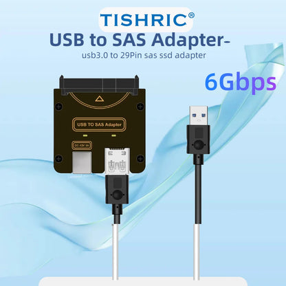 TISHRIC SAS 29-Pin SFF-8482 to USB 3.0 Adapter – 6Gbps HDD RAID with Power Port