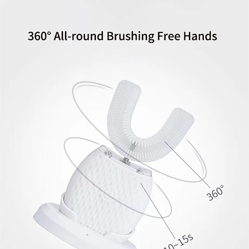 360° U-Type Automatic Electric Toothbrush – Ultrasonic, Rechargeable, Blue Light, IPX7 Waterproof | Adults