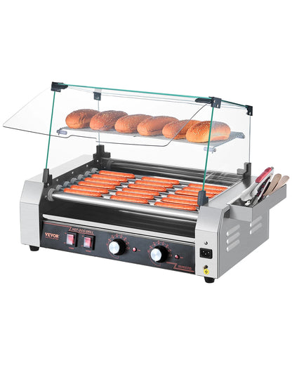 SucceBuy Hot Dog Roller Grill – 5, 7 or 11 Rollers, Stainless Steel, Dual Temp Control, Commercial Sausage Cooker