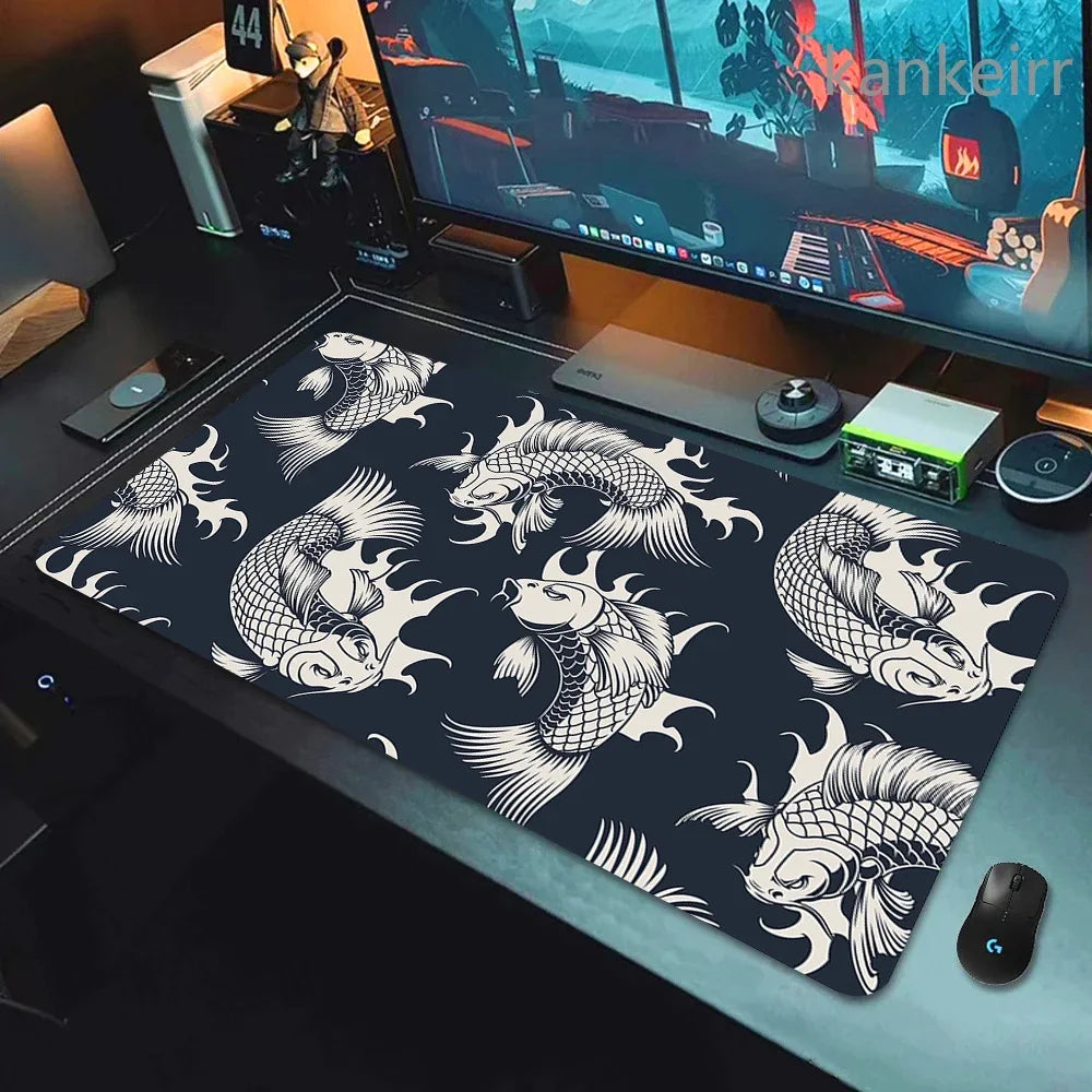 Koi Fish Taichi XXL Gaming Deskmat 90x40 – Natural Rubber, Anti-Slip, Smooth Surface