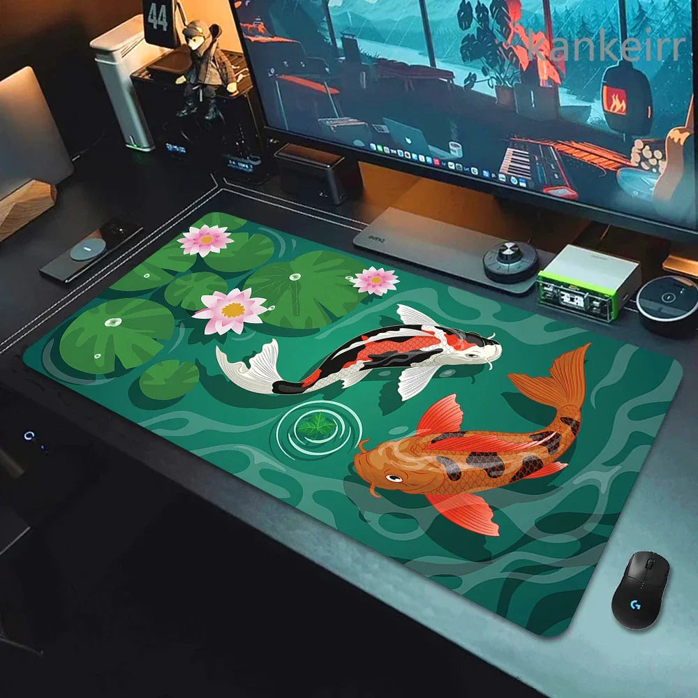 Koi Fish Taichi XXL Gaming Deskmat 90x40 – Natural Rubber, Anti-Slip, Smooth Surface