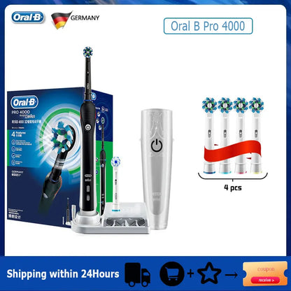 Oral-B Pro 4000 Electric Toothbrush – 3D Action, Pressure Sensor, 4 Modes, Gum Care, Waterproof