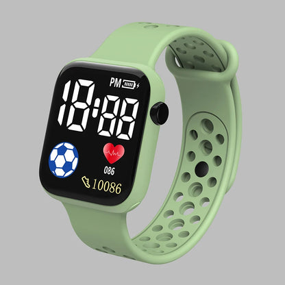 Kids LED digital sports watch with football design and silicone strap, suitable for boys and girls, by R.E.D. Shopping.