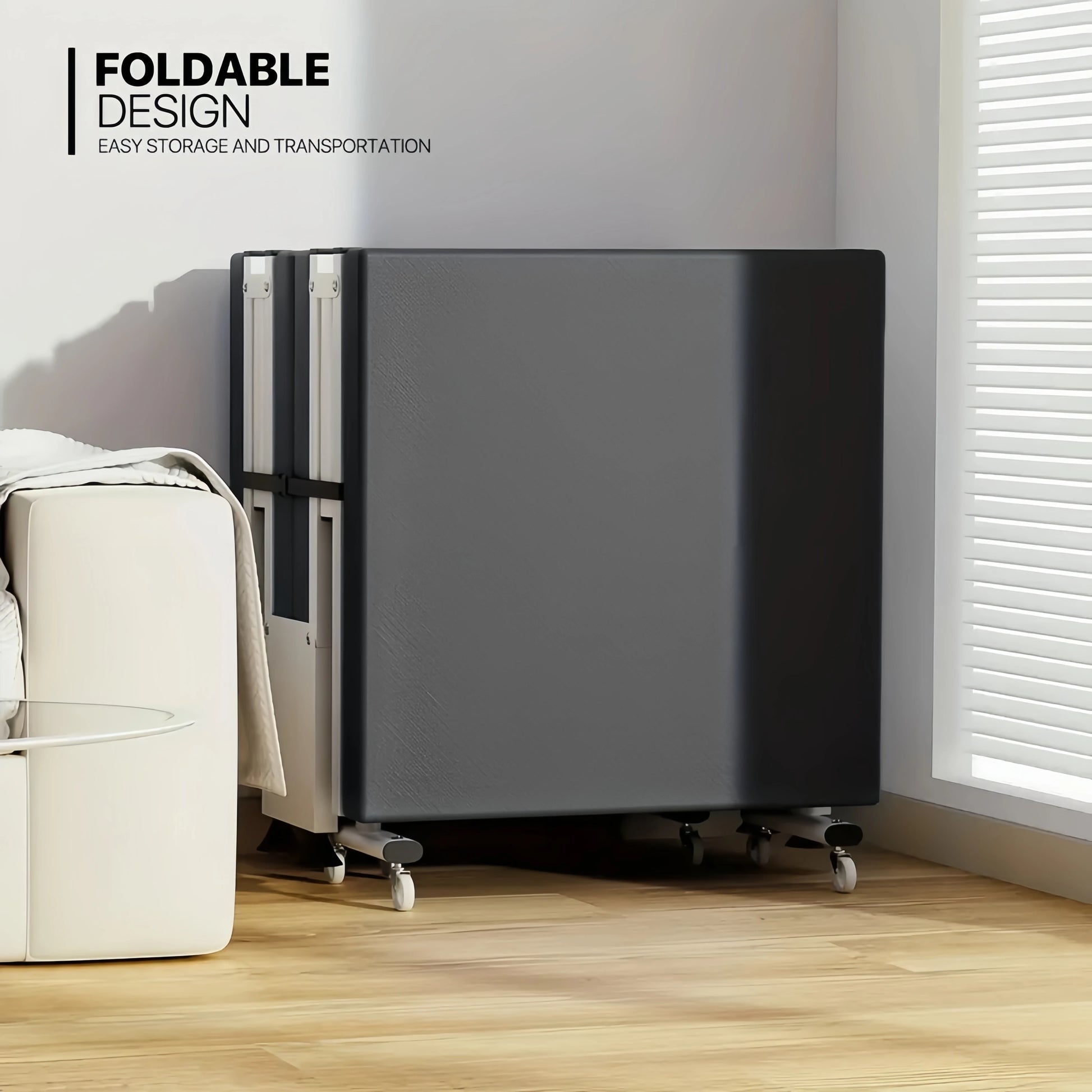 Heavy-duty folding bed with steel frame and lockable casters, available in 60cm to 90cm widths, R.E.D. Shopping bedroom furniture