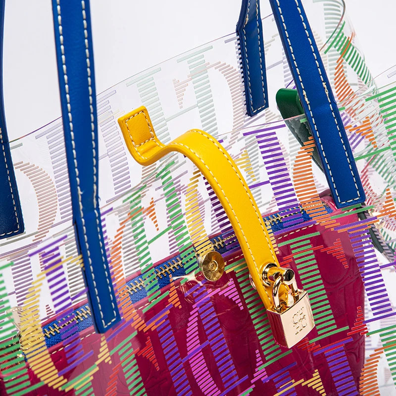Transparent Letter Print Tote Bag - Large Capacity PVC Crossbody Shoulder Bag
