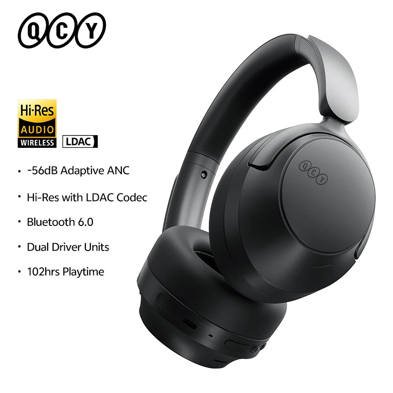 QCY H3S ANC Over-Ear Headphones – -56dB, LDAC, Dual Driver, Bluetooth 6.0, 102Hrs