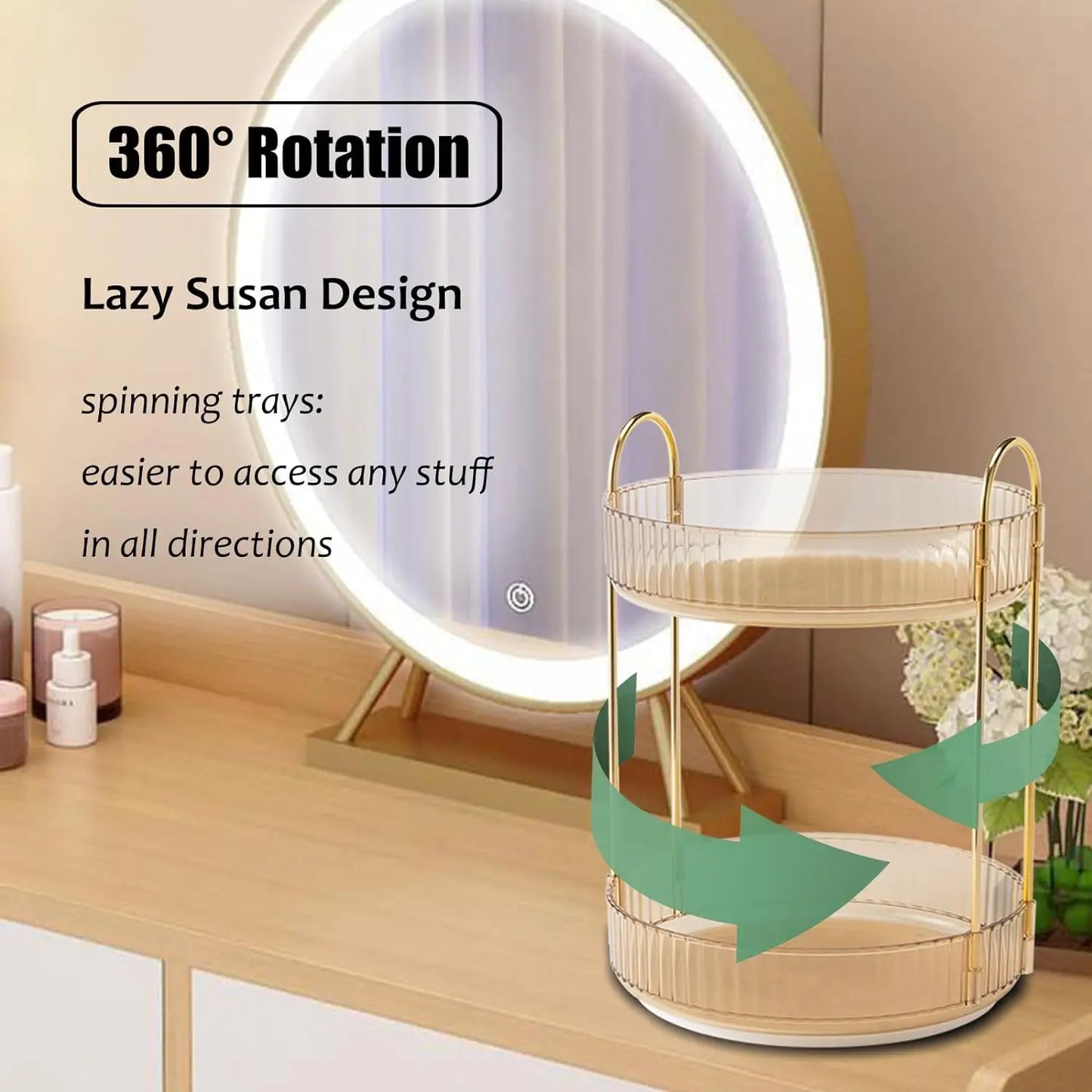 360° Rotating Makeup Organizer | 2-Layer Vanity Skincare & Cosmetic Storage