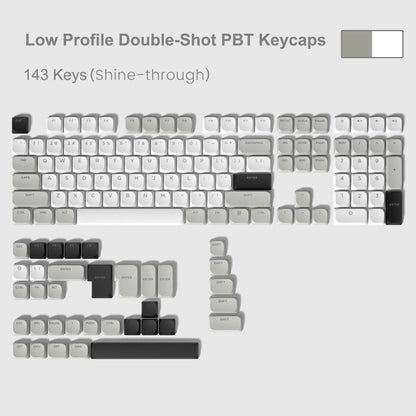 143 Key Low Profile PBT Keycaps – RGB Shine-Through, 60%/87/104, Cherry/Gateron MX